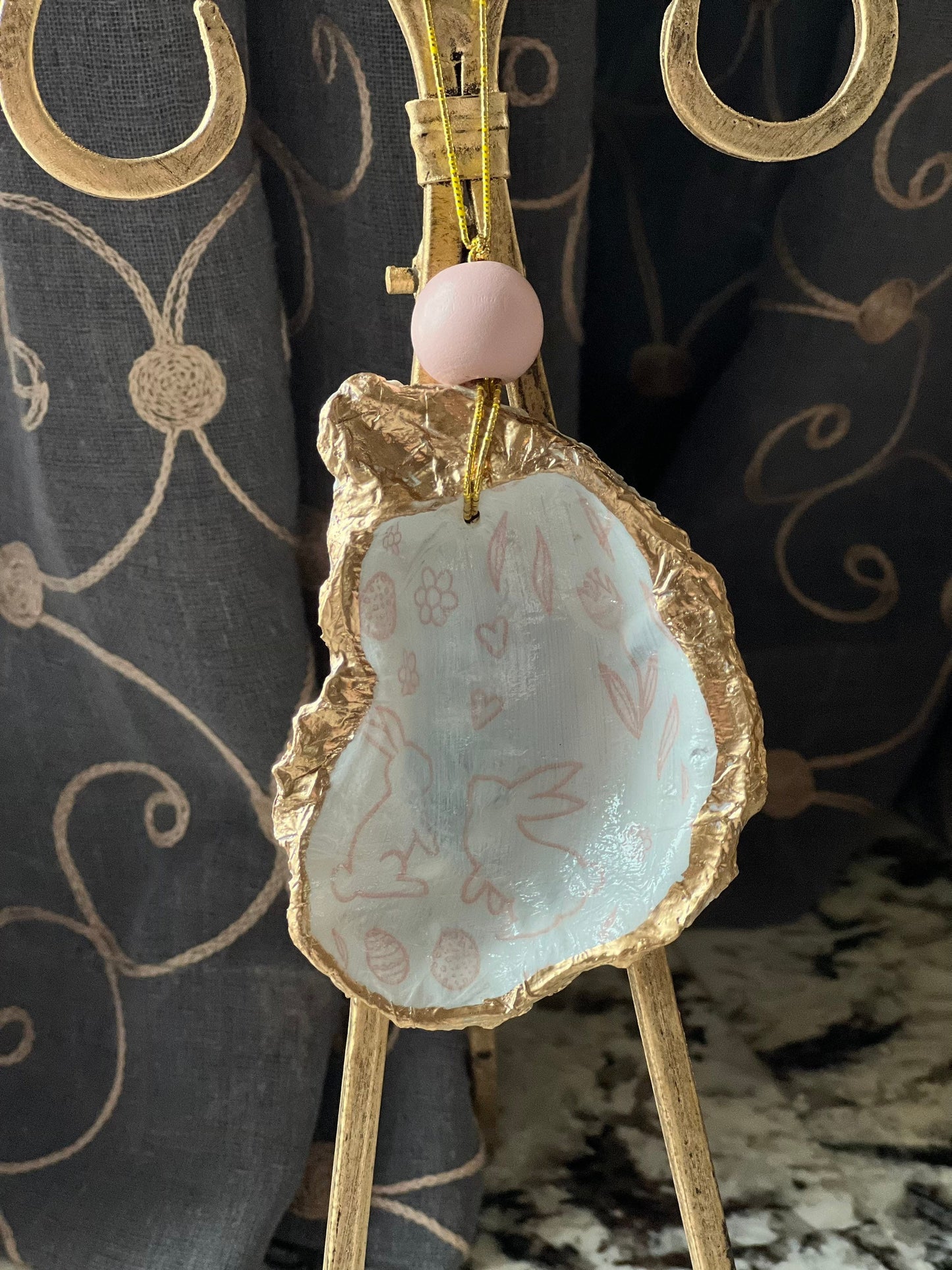Easter print decoupaged Oyster ornament