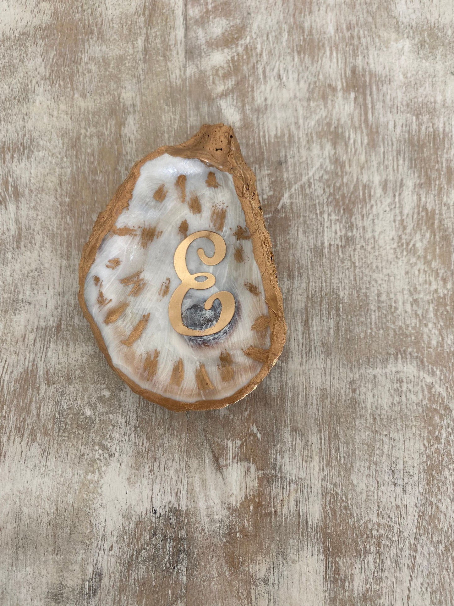 Decoupage and hand painted personalized oyster shell trivet dish/jewelry tray