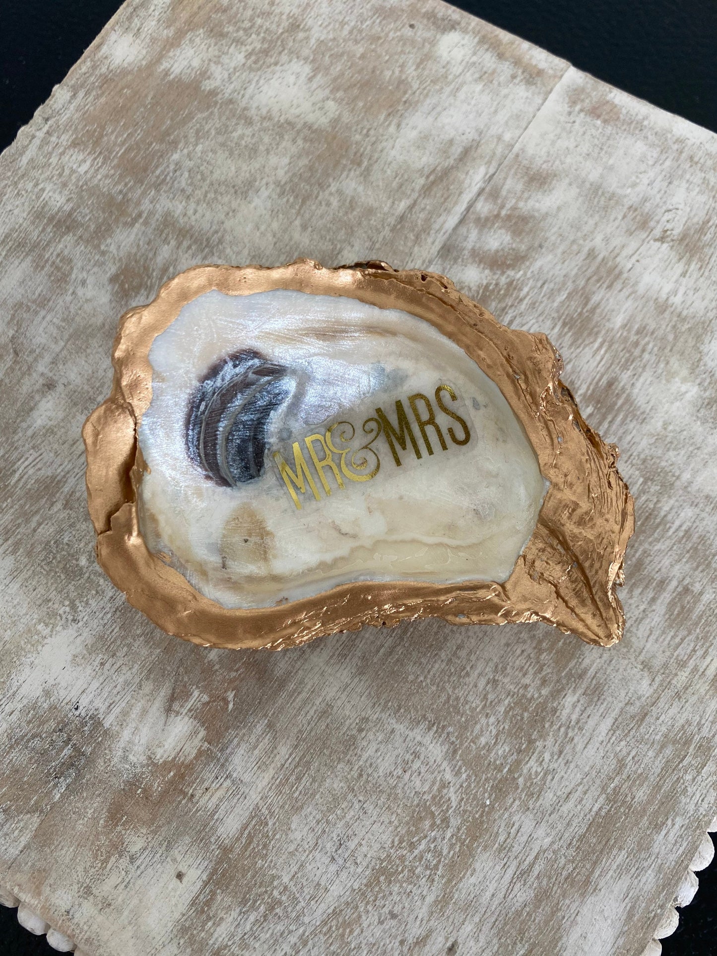 Decoupage and hand painted oyster shell trinket dish/jewelry tray