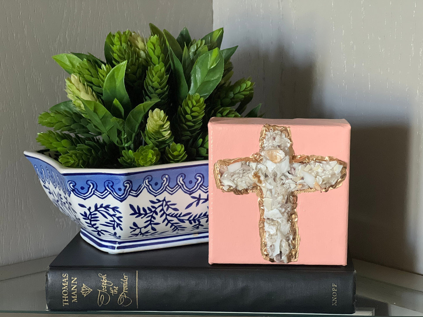 Crushed oyster shell cross art