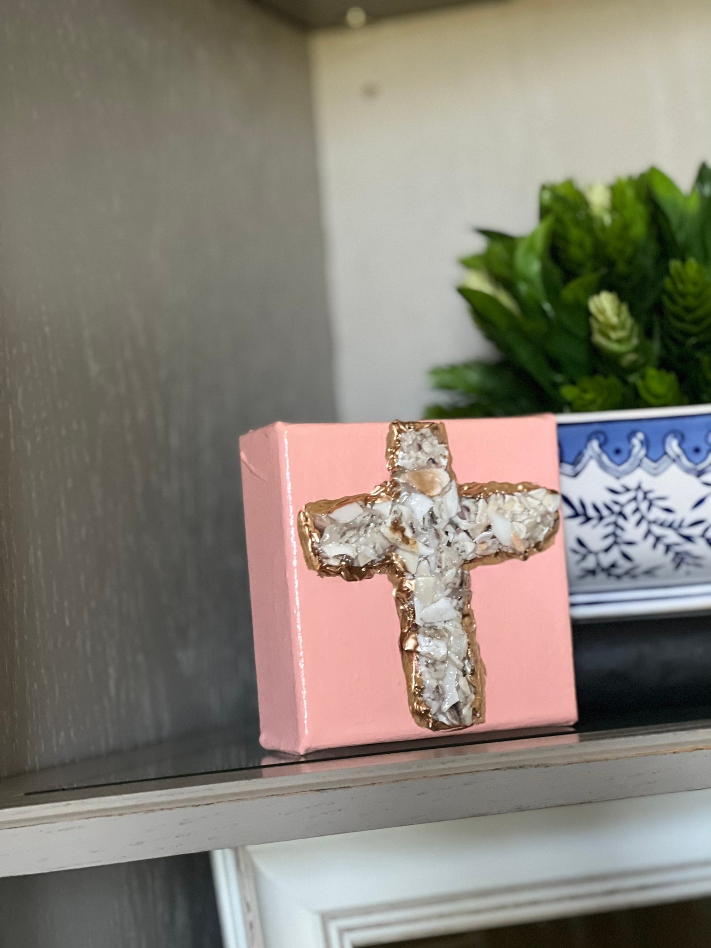 Crushed oyster shell cross art