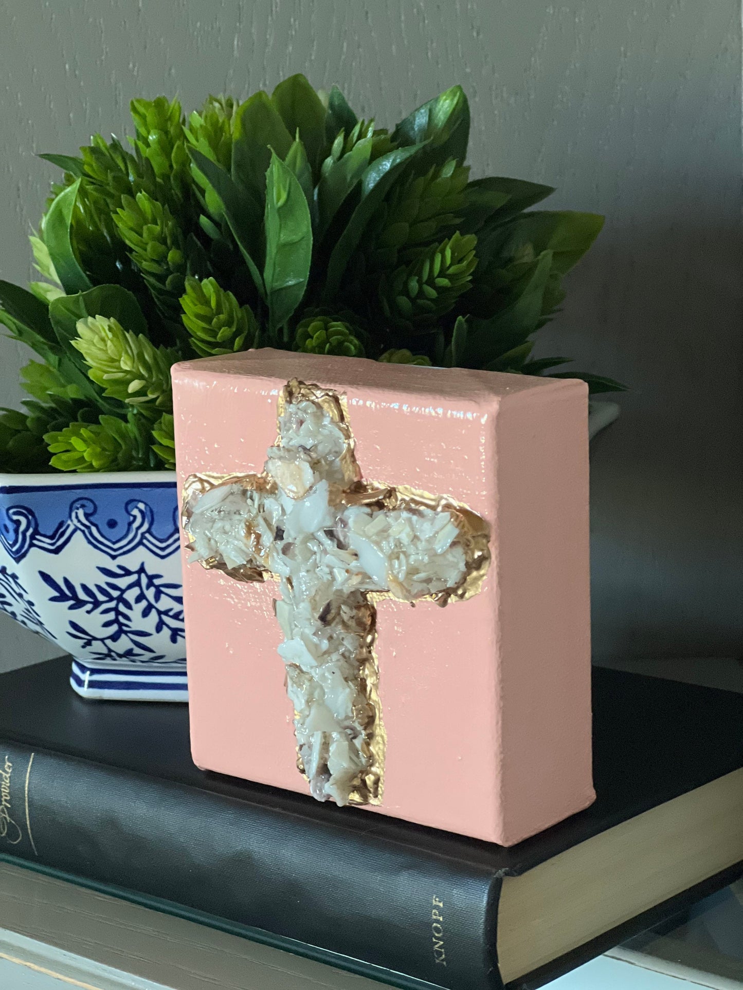 Crushed oyster shell cross art