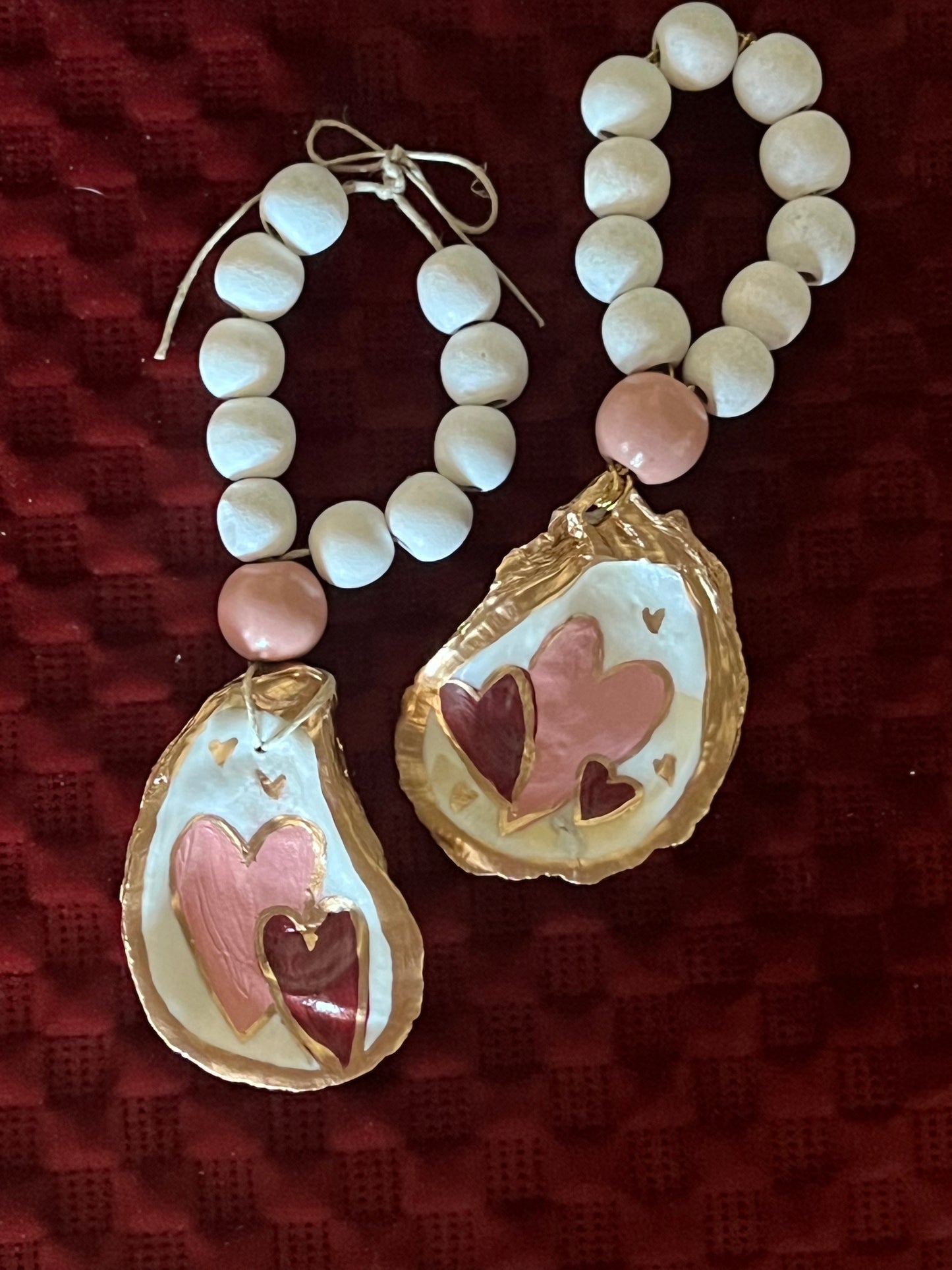 Hand-painted heart oyster shell bottle charm