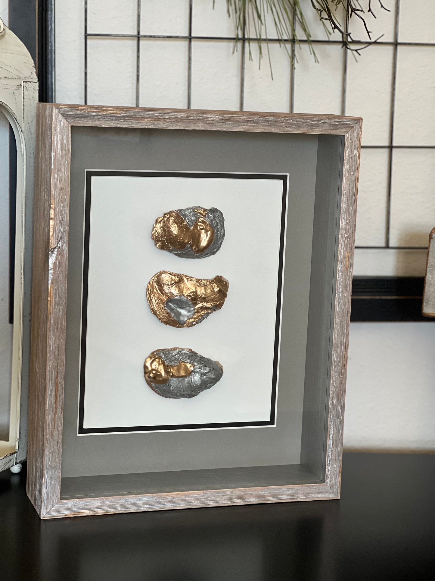 Oyster shell shadow box