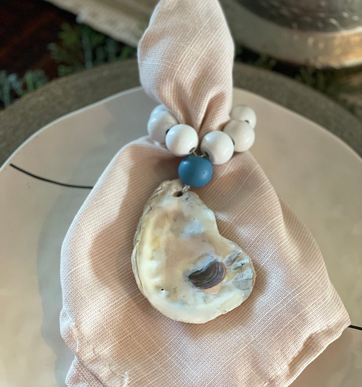 Oyster wine bottle charm OR set of 4 napkin rings