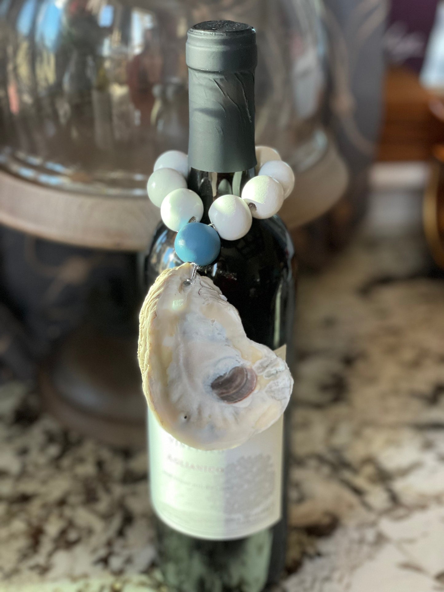 Oyster wine bottle charm OR set of 4 napkin rings
