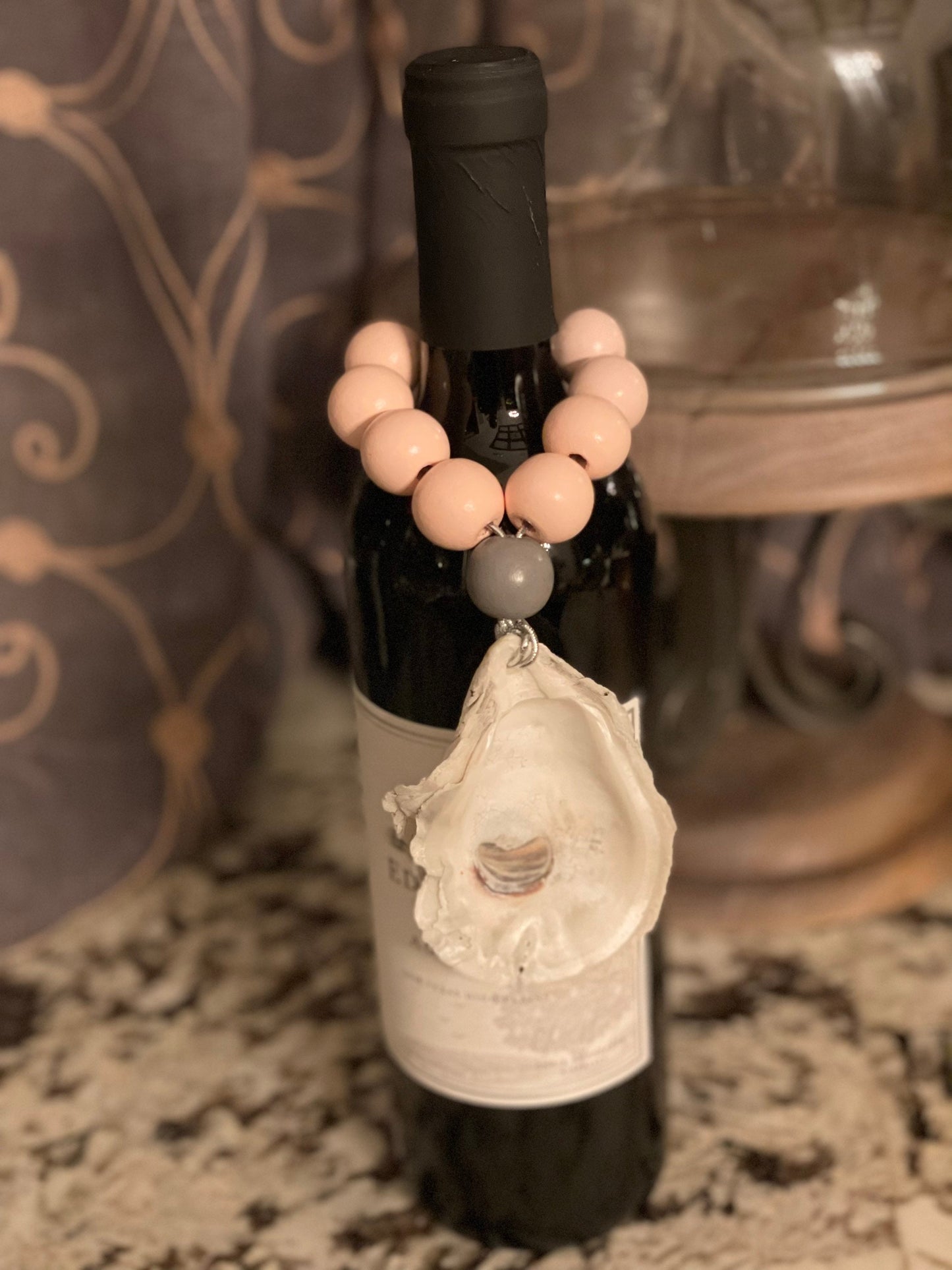 Oyster wine bottle charm OR set of 4 napkin rings