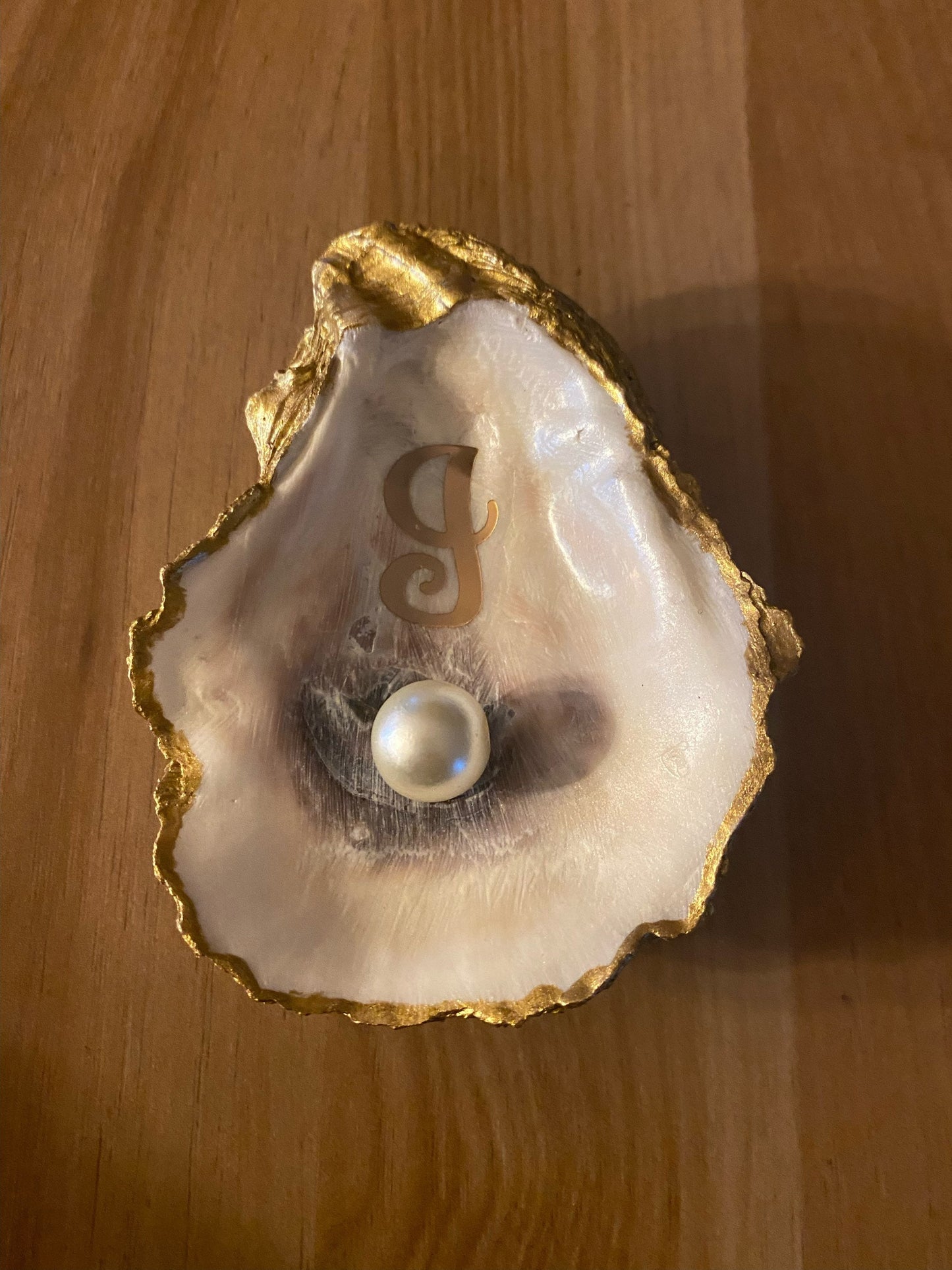 Decoupage and hand painted personalized oyster shell trivet dish/jewelry tray