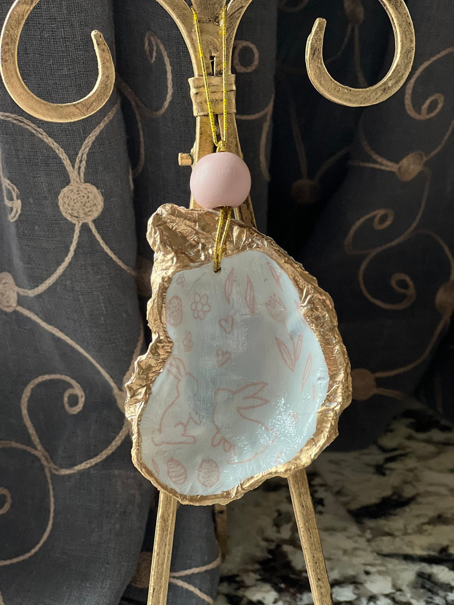 Easter print decoupaged Oyster ornament
