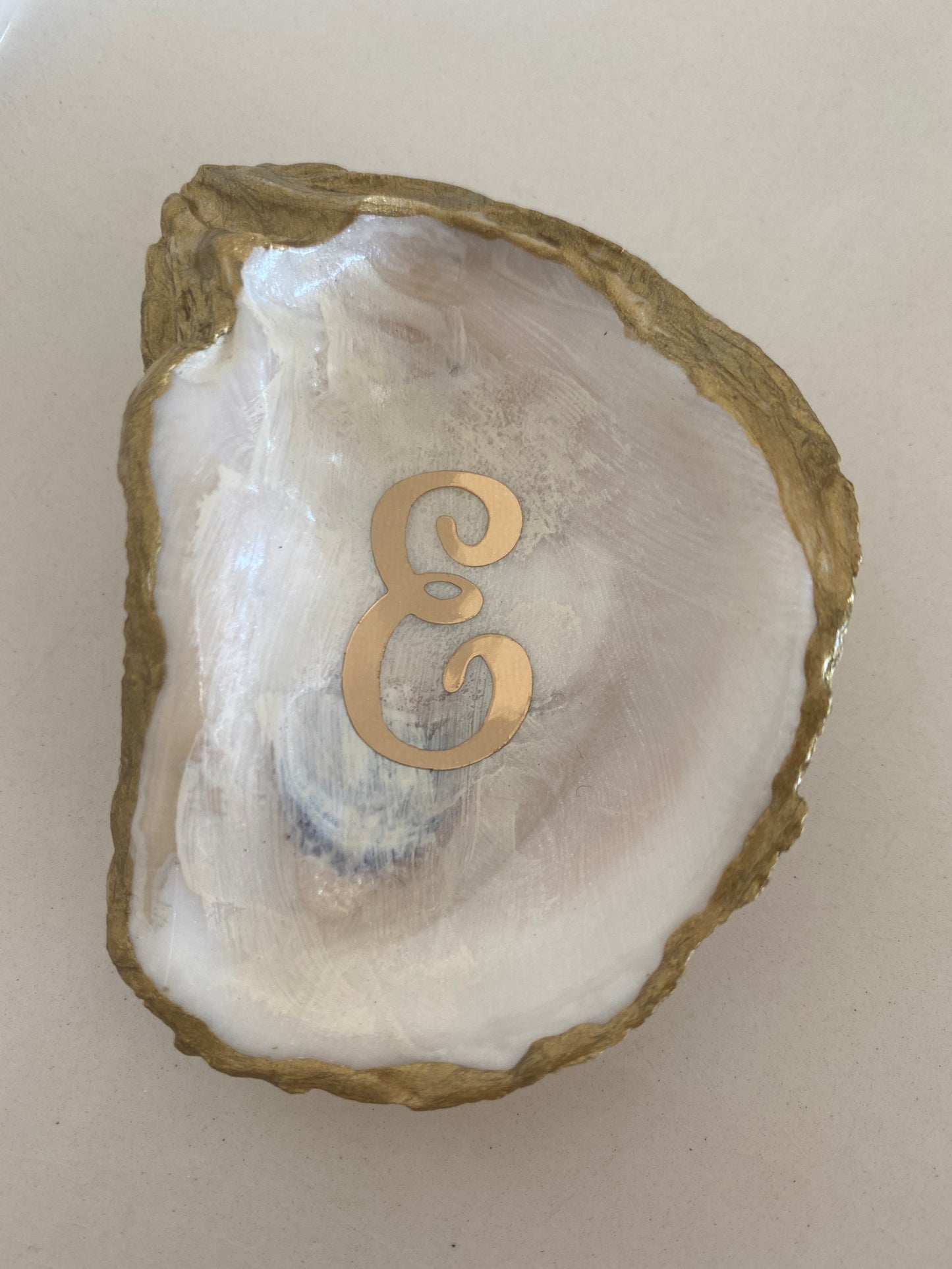 Decoupage and hand painted personalized oyster shell trivet dish/jewelry tray