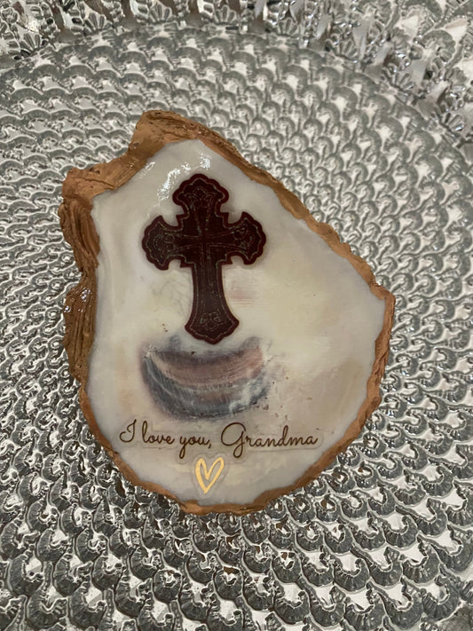 Decoupaged oyster trinket/jewelry tray