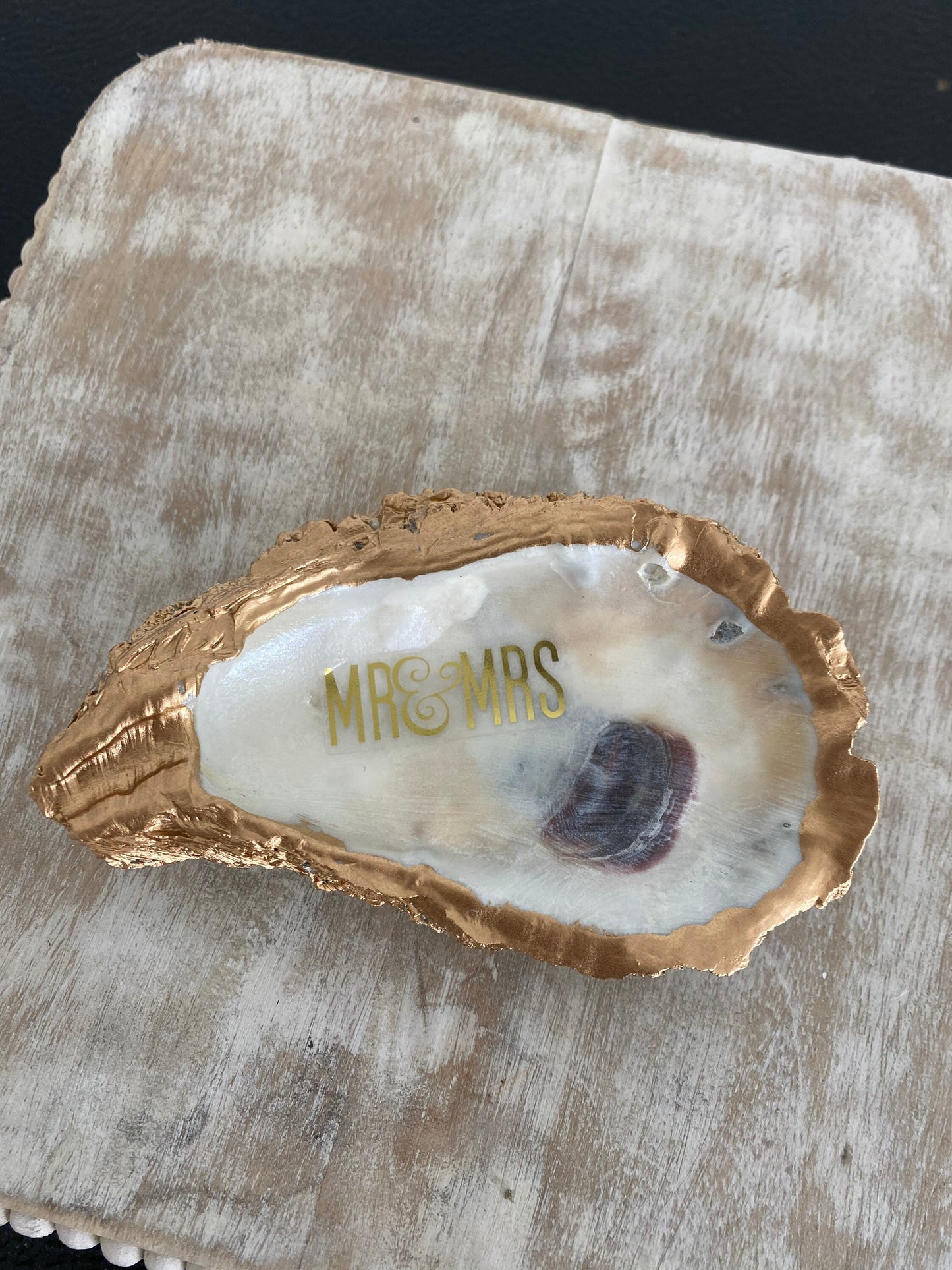 Decoupage and hand painted oyster shell trinket dish/jewelry tray