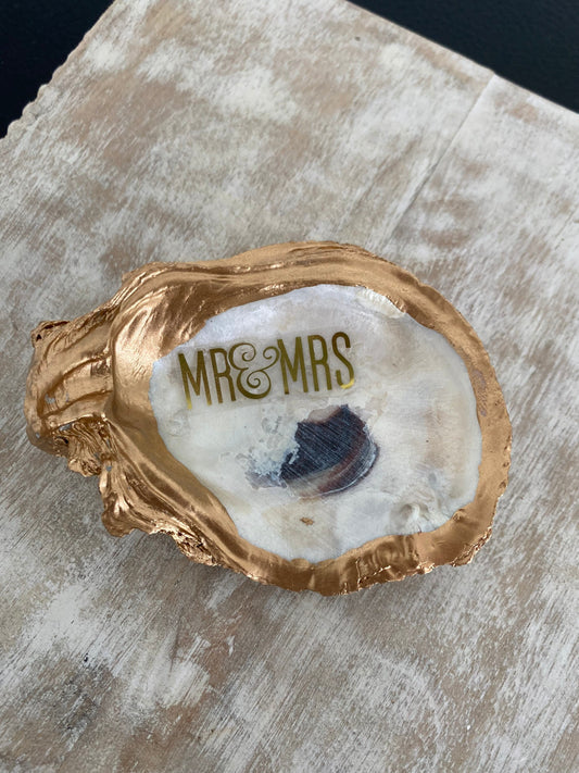 Decoupage and hand painted oyster shell trinket dish/jewelry tray