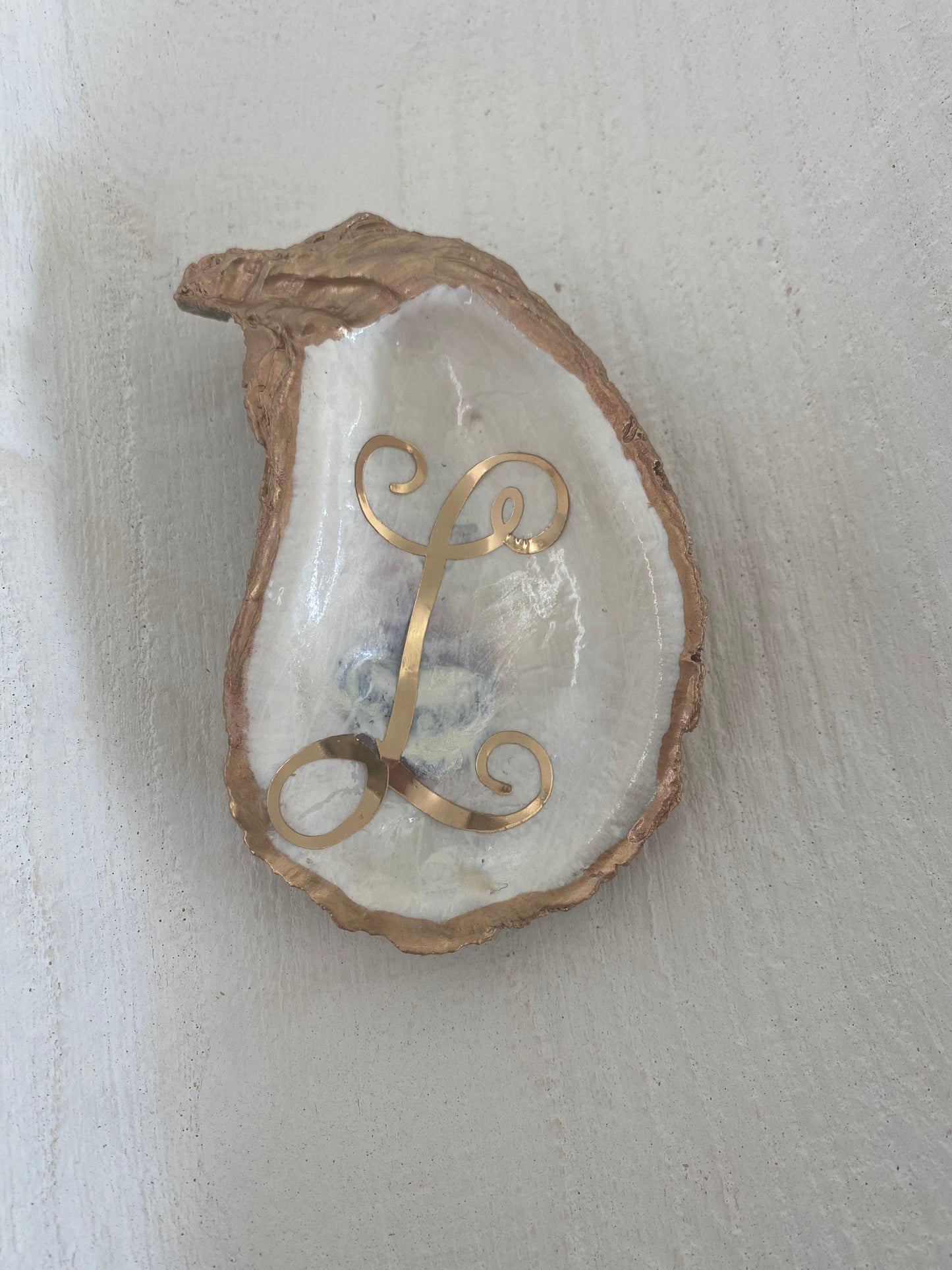 Decoupage and hand painted personalized oyster shell trivet dish/jewelry tray