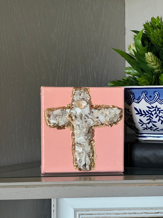 Crushed oyster shell cross art