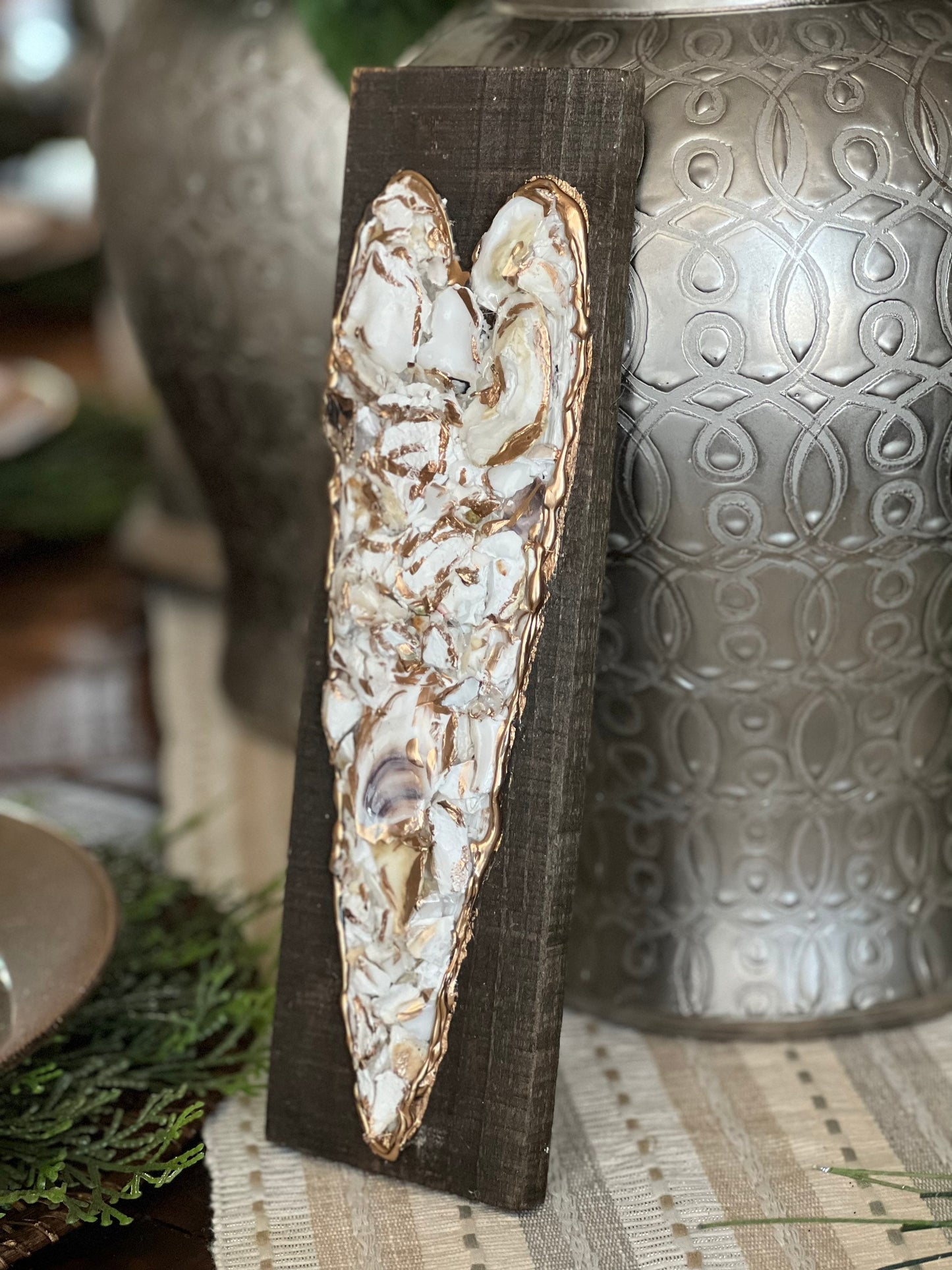 Crushed oyster shell heart plaque