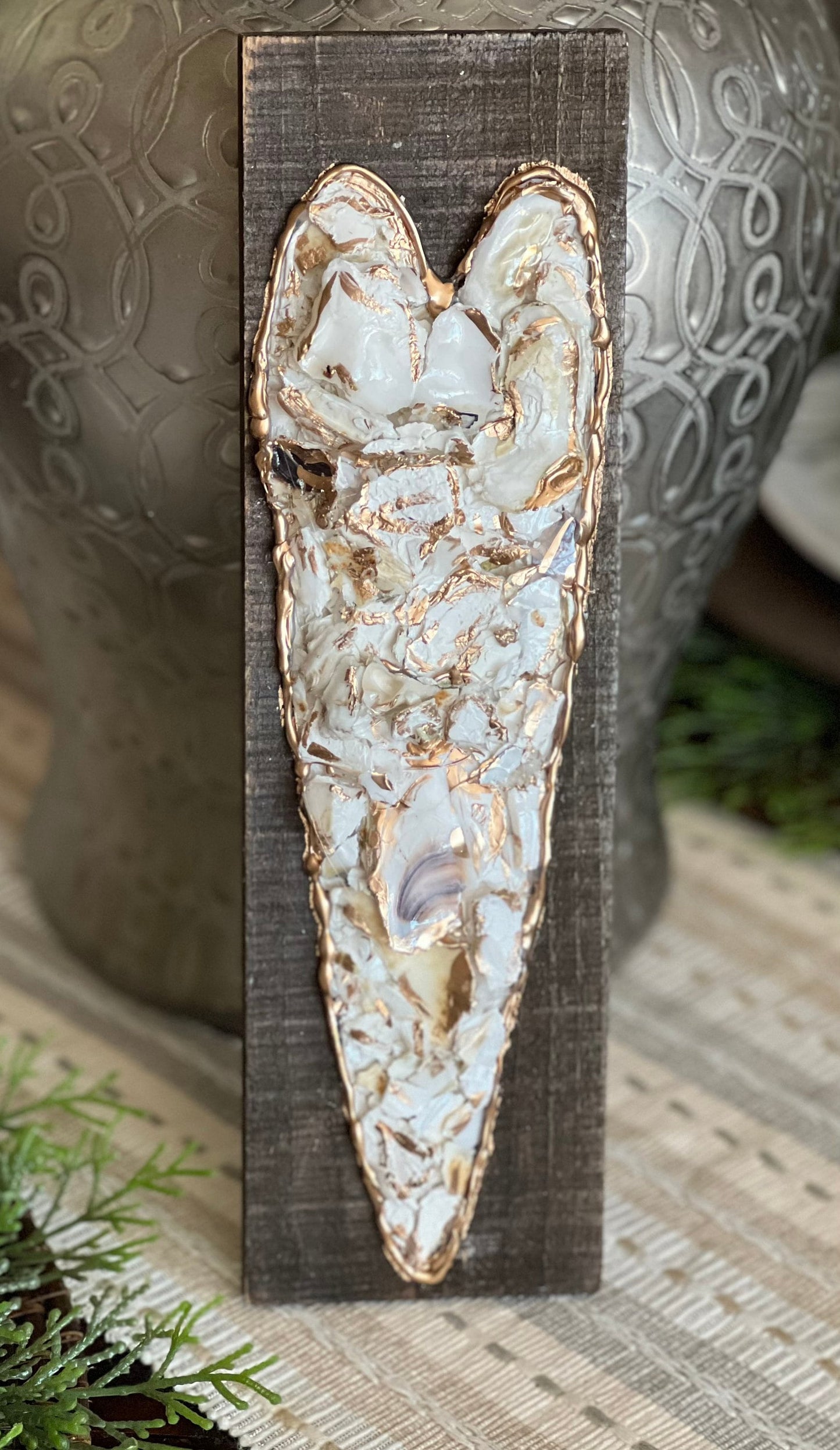 Crushed oyster shell heart plaque