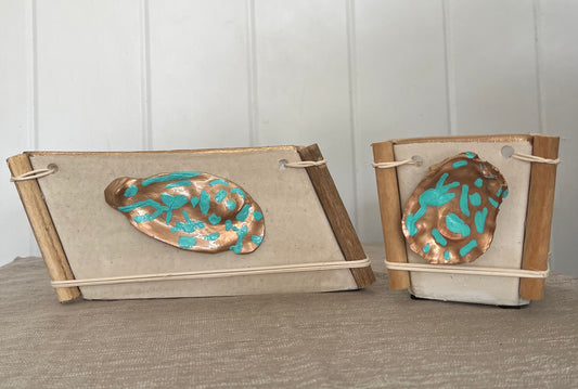 Hand painted oyster shell terra cotta planter